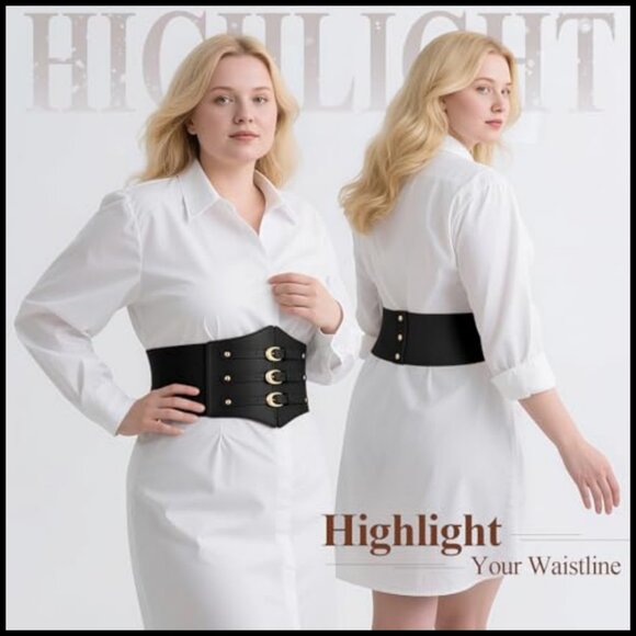 Gold Buckle Corset Belt Stretchy Elastic Waspie Waist Belt for Cosplay Halloween main image 5